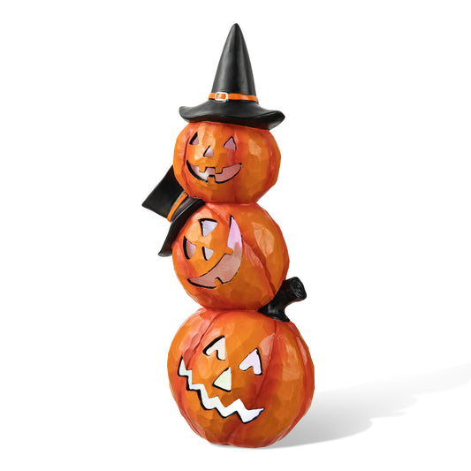 14.25"H Halloween Lighted Stacked Resin Pumpkin Table Decor