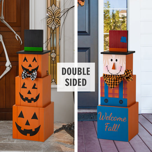 36"H Double Sided Wooden Porch Decor Halloween and Fall