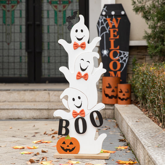37.5"H Halloween Wooden Stacked Ghost Porch Decor(KD)