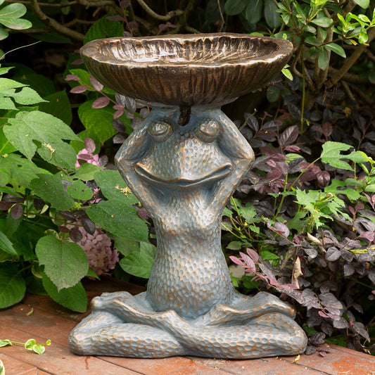 Bronze Yog Frog Statue With Birdbath