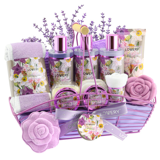 Vanilla Lavender Bath and Body Gift Basket, 13 Pieces