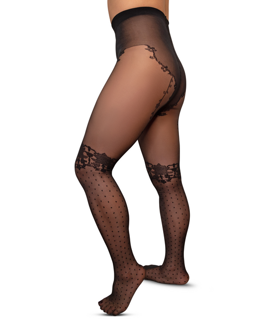 LECHERY LACE WITH DOTS PRINT TIGHTS