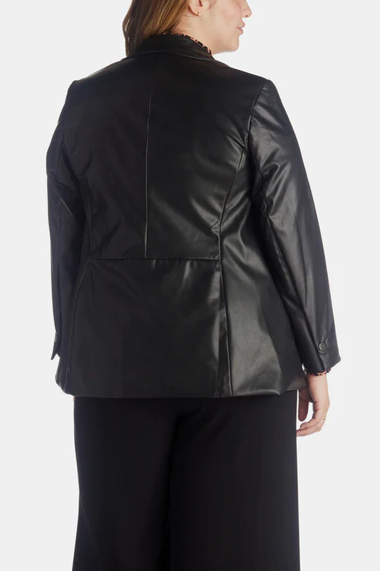 Plus Size Vegan Leather Faux Double Breasted Jacket