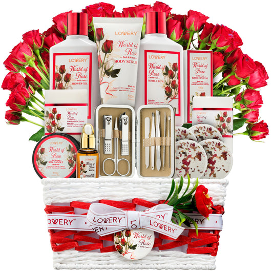 Red Rose Spa Gifts, Stress Relief Selfcare Kit, 35 Pieces