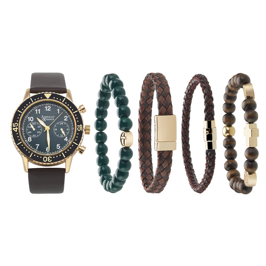 Analog Watch-Cross Bead Bracelet Set