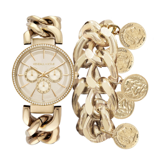 Chunky Chain Watch-Coin Bracelet Set
