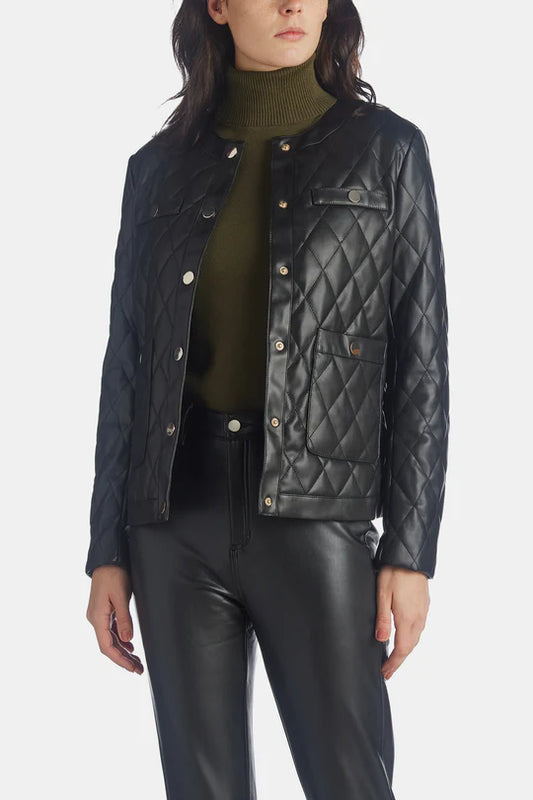 Plus Size Quilted Faux Leather Jacket