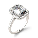 Charles & Colvard 4.06cttw Moissanite Emerald Cut Halo Engagement Ring