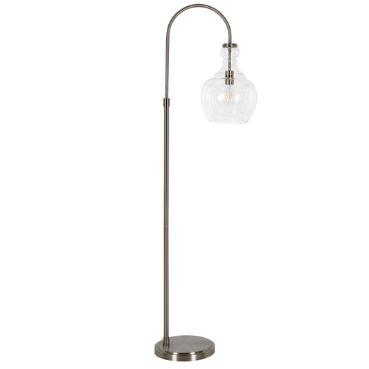 Verona 70" Tall Arc Floor Lamp in Brushed Nickel with Seeded Glass Shade