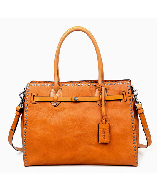Embellished Leather Satchel Bag