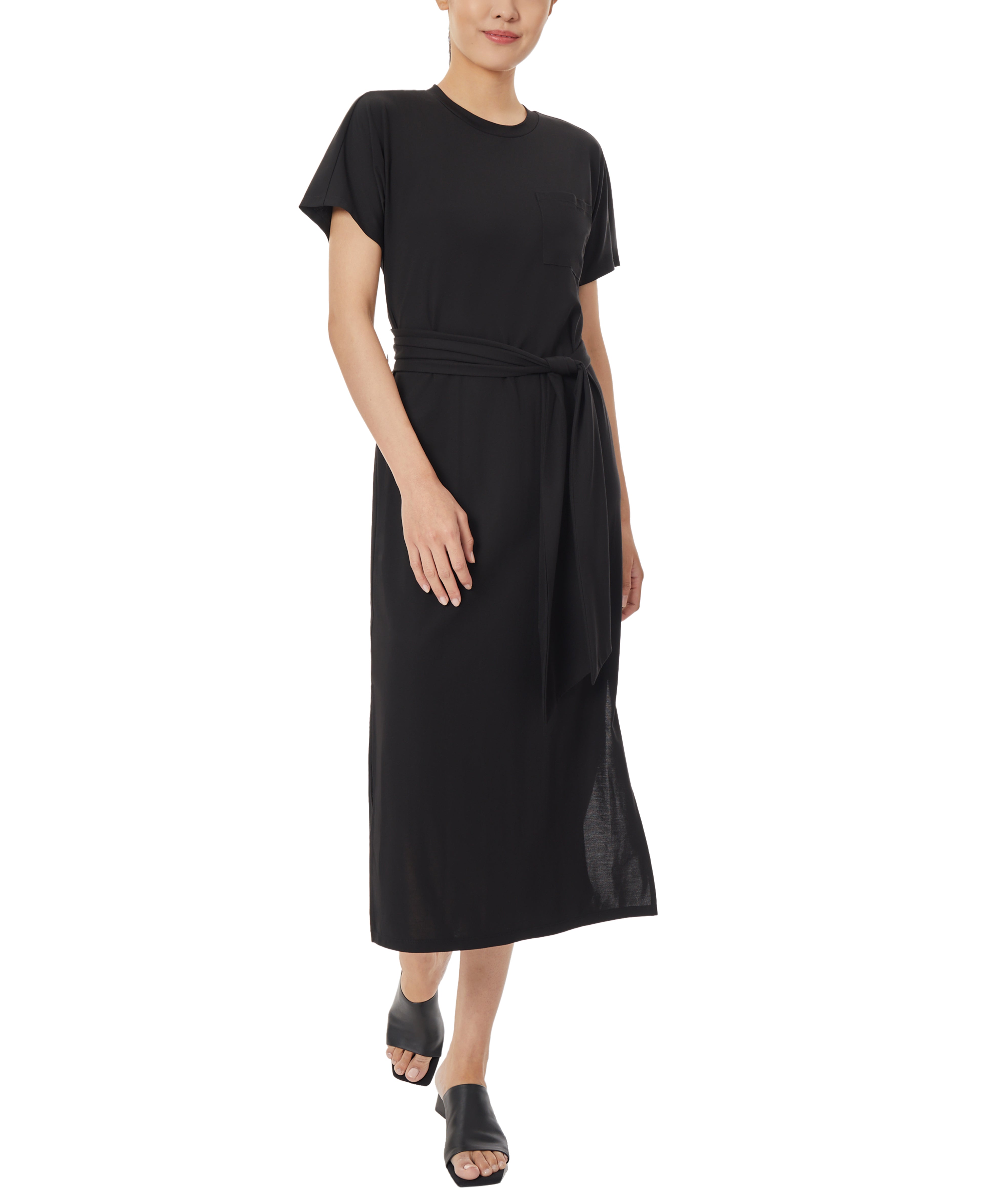 Knit Shirt Dress with Waist Tie - Jones Black / S Knit Shirt Dress with Waist Tie - Jones Black / S
