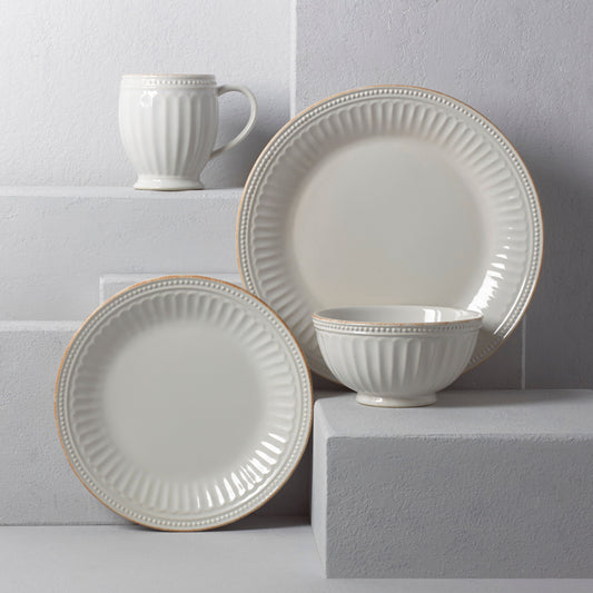 French Perle Groove 4-Piece Dinnerware Set