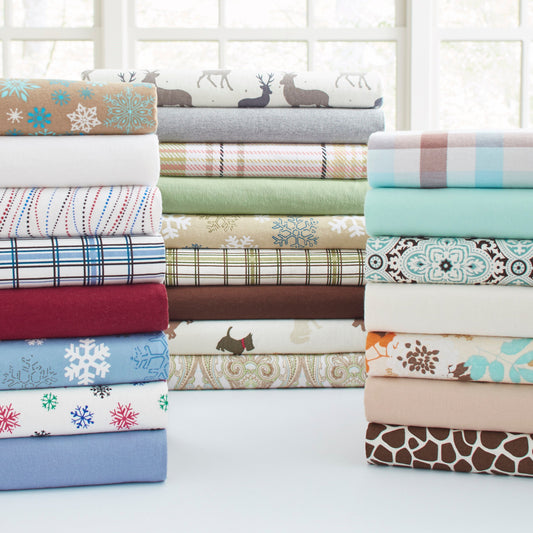 Heavy Weight Flannel Sheet Sets - Snowflakes Multi