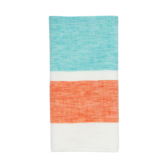 St. Barts Bold Stripe Linen Turquoise/Orange Towels Set of 2