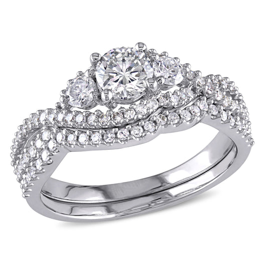 1 1/8 CT TW Diamond 3-Stone 14K White Gold Bridal Ring Set