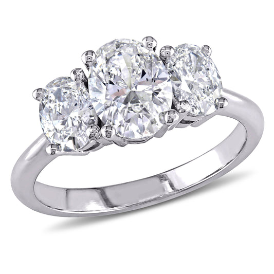 1 1/2 CT TW Oval Diamond 3-Stone 18K White Gold Engagement Ring