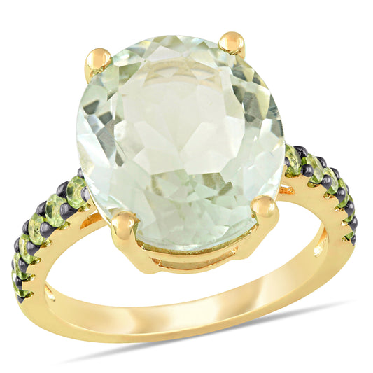 8 CT TGW Green Quartz and Peridot in Yellow Plated Sterling Silver Cocktail Ring