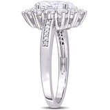 4 CT TGW Created White Sapphire and Diamond Accent in Sterling Silver Floral Halo Ring