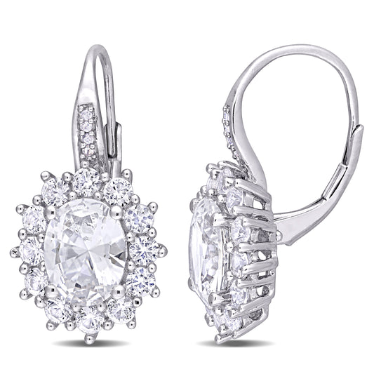 Created White Sapphire and Diamond Accent Floral Halo Leverback Earrings
