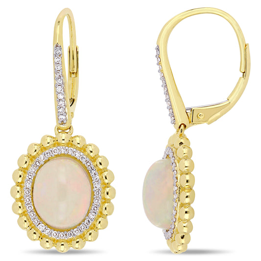 Ethiopian Opal and Diamond Leverback Earrings