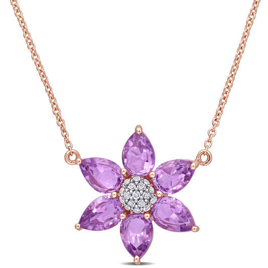 Amethyst and Diamond Floral Necklace