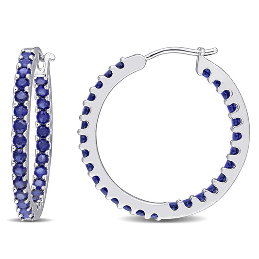Created Blue Sapphire Inside Outside Hoop Earrings