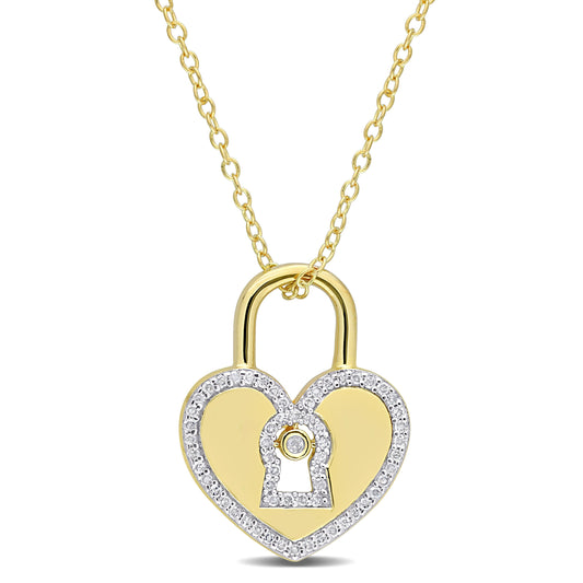 1/5 CT. T.W. Diamond Sterling Silver Heart-Shaped Lock Pendant Necklace