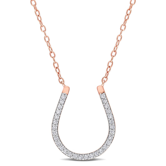 1/6 CT TW Diamond Rose Plated Sterling Silver Horseshoe Necklace