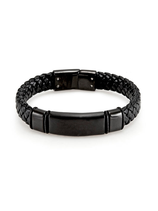 Men's Leather Matte Black ID Bracelet