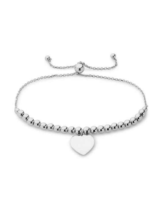 Silver Bolo Bracelet w/ Heart Tag