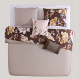 Floral Garden Chocolate Brown 100% Cotton 230 Thread Count 5-Piece Reversible Comforter Set
