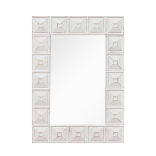 Distressed White Wood Wall Mirror