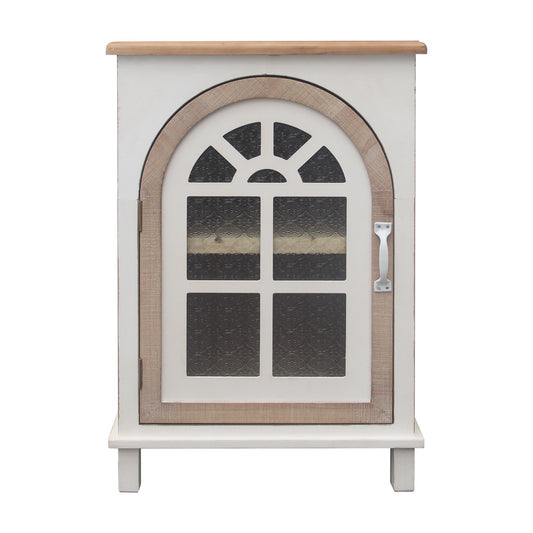 Wooden Side Table with Arch Designed Glass Door