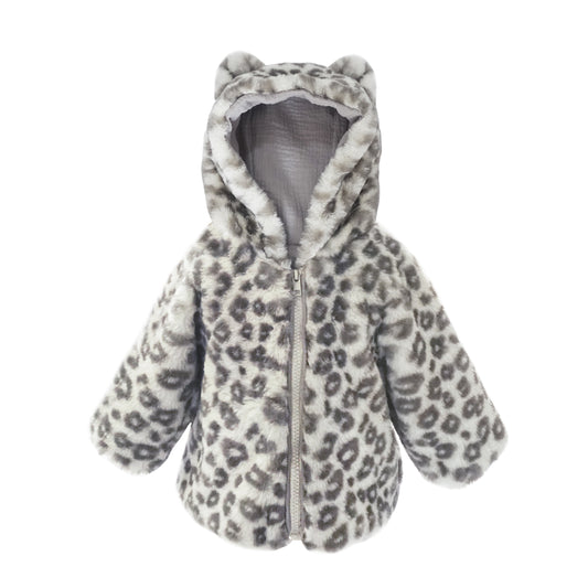 Leopard Faux Fur Hooded Baby Coat 6-12M