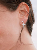 Silver Dangling Cross Earrings