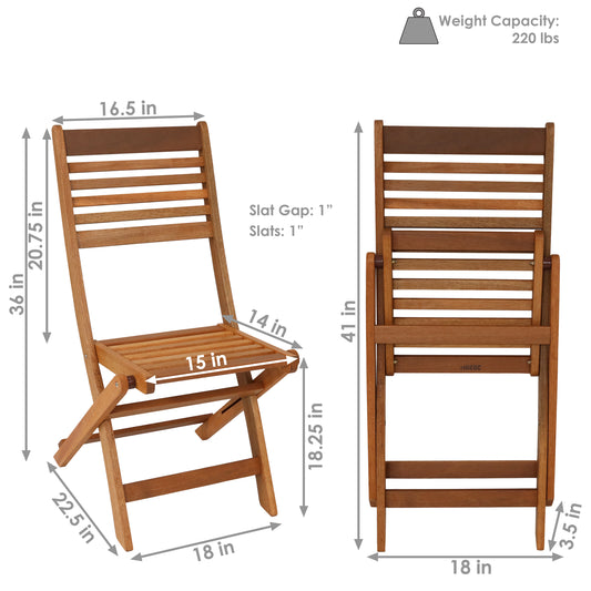 Meranti Wood with Teak Oil Finish Wooden Folding Patio Bistro Chairs Set of 2