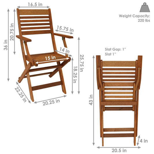 Meranti Wood with Teak Oil Finish Wooden Folding Patio Lawn Slatted Arm Chairs Set of 2