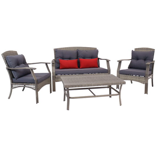 4 Piece Patio Conversation Set with Cushions - Gray