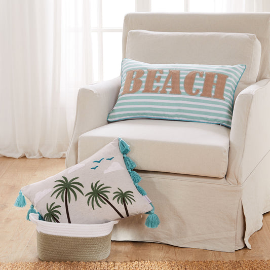 Beach Days Palm Tassel Pillow