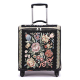 Vintage Flower Shop Hand Beaded Carry-On Rolling Upright Suitcase with four 360 Degree Wheels