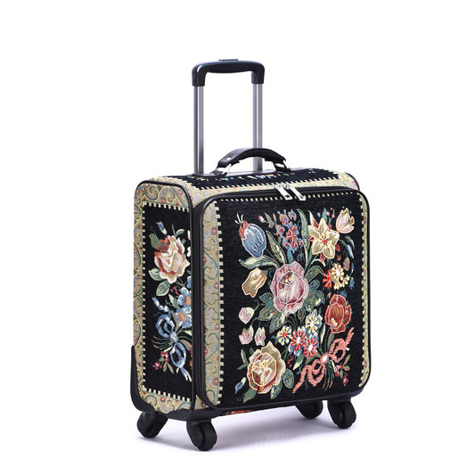Vintage Flower Shop Hand Beaded Carry-On Rolling Upright Suitcase with four 360 Degree Wheels