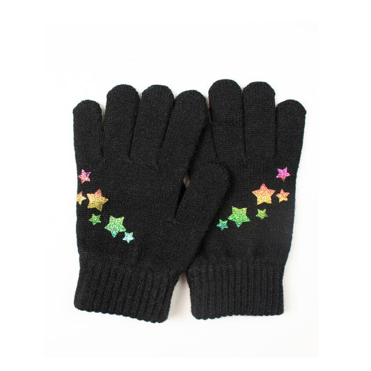 Foil Print Scattered Stars Knit Glove