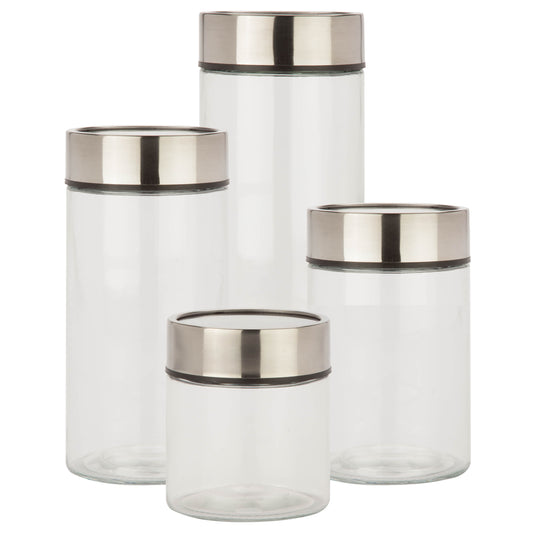 Kitchen Glass Jar Set with Stainless Steel Lids and Fresh-Date Dials