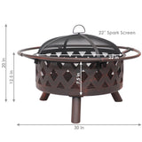 Crossweave Cut Out Fire Pit with Spark Screen, Log Poker, and Metal Wood Grate