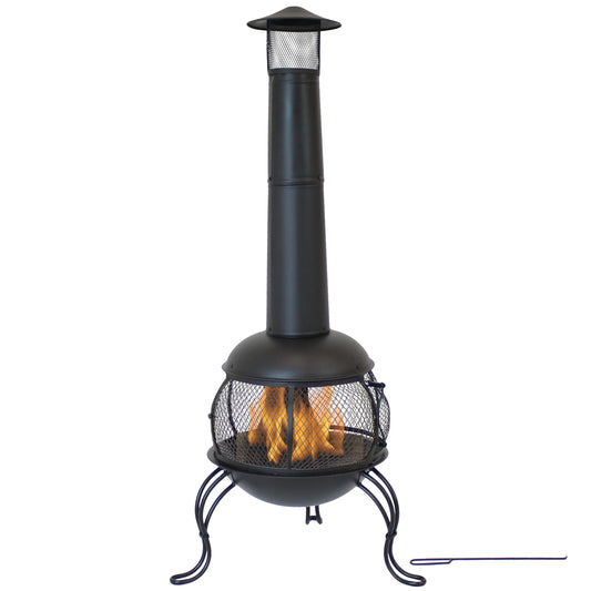 Backyard Patio Steel Wood-Burning Fire Pit Chiminea with Rain Cap and Mesh Sides - 66" - Black