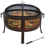 Camping or Backyard Steel Northwoods Fishing Fire Pit with Spark Screen - 30" - Bronze