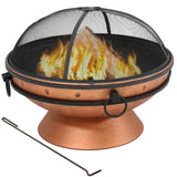 Camping or Backyard Large Round Fire Pit Bowl with Handles and Spark Screen - 30" - Copper Finish