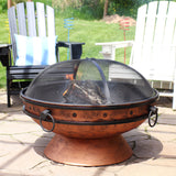 Camping or Backyard Large Round Fire Pit Bowl with Handles and Spark Screen - 30" - Copper Finish
