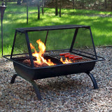 Camping or Backyard Rectangular Northland Fire Pit with Cooking Grill Grate, Spark Screen, Log Poker, and Fire Pit Cover - 36"