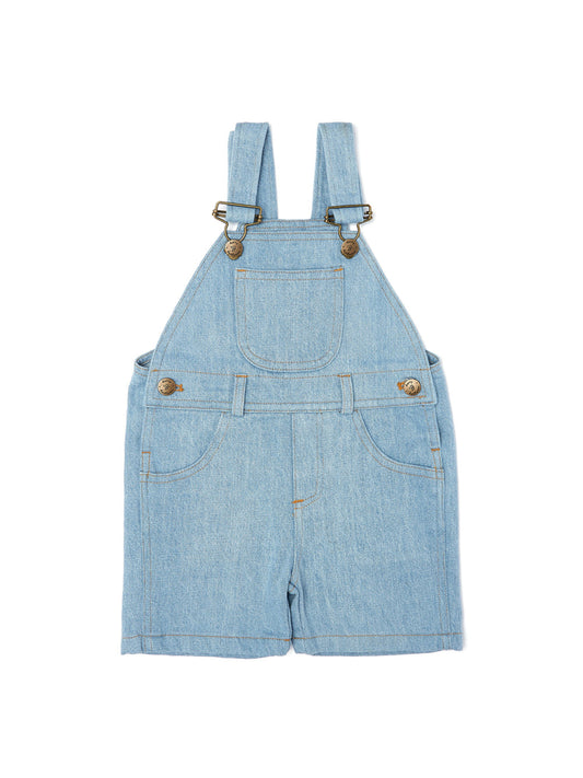 Faded Denim Overall Shorts